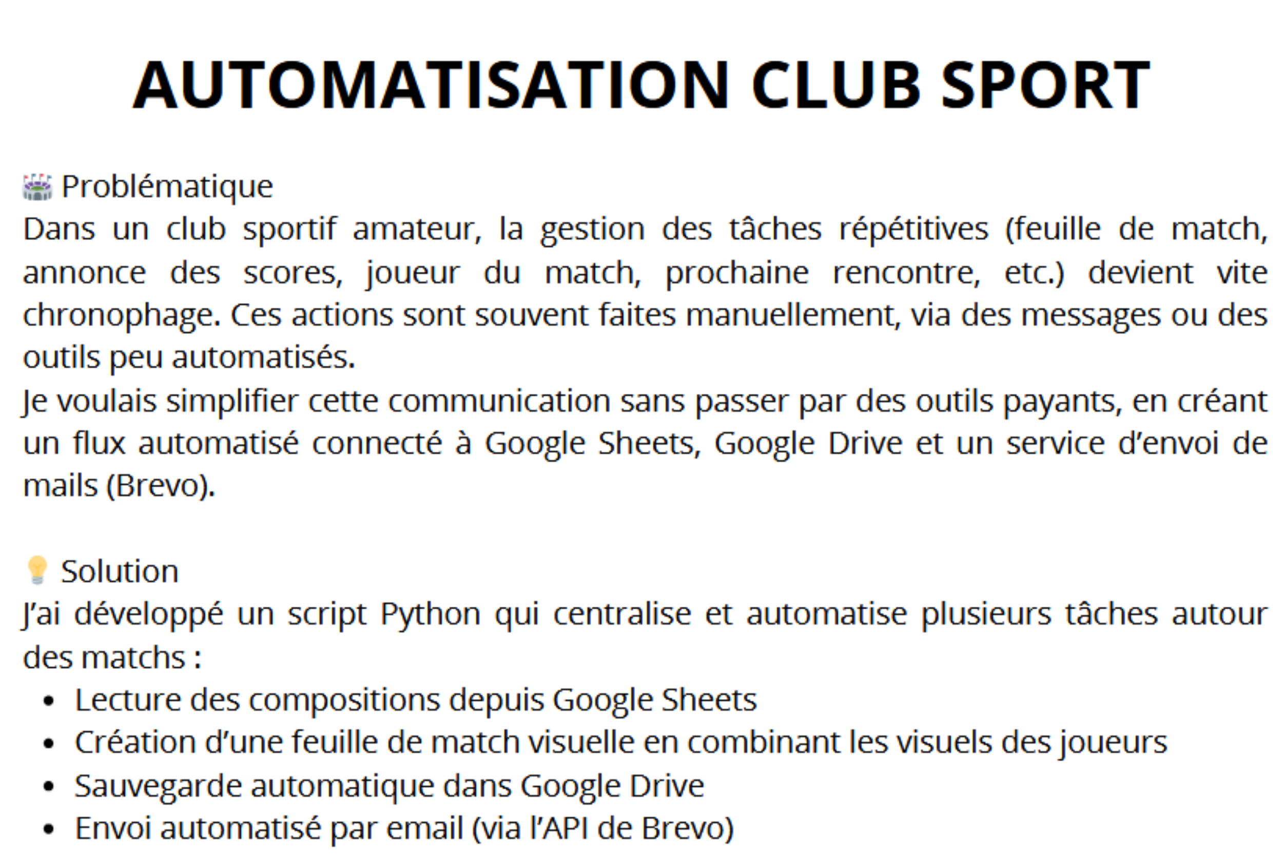Automatisation Club de Sport